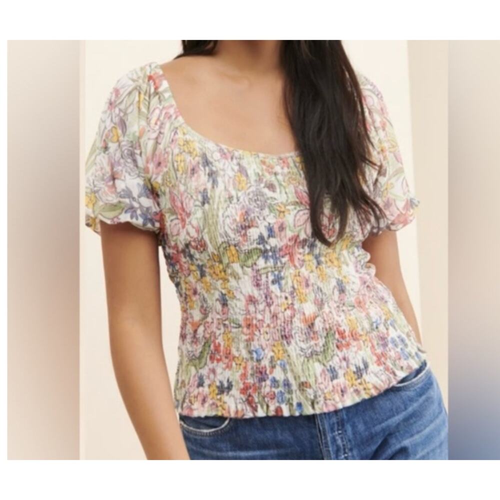 Anthropologie Aurelia Floral Top Women's Size Small Smocked Long Sleeve Boho NWT